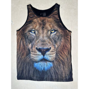 Blue Crown Tilly’s Lion Print Tank Shirt Sleeveless Size Small Made in USA‎